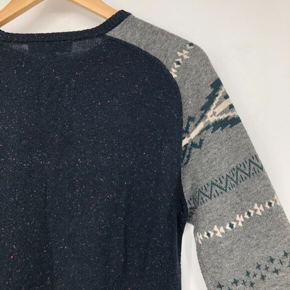 Fairwhale Navy Speckled crewneck sweater contrast stripe  grey brown sleeves Med - Picture 7 of 12